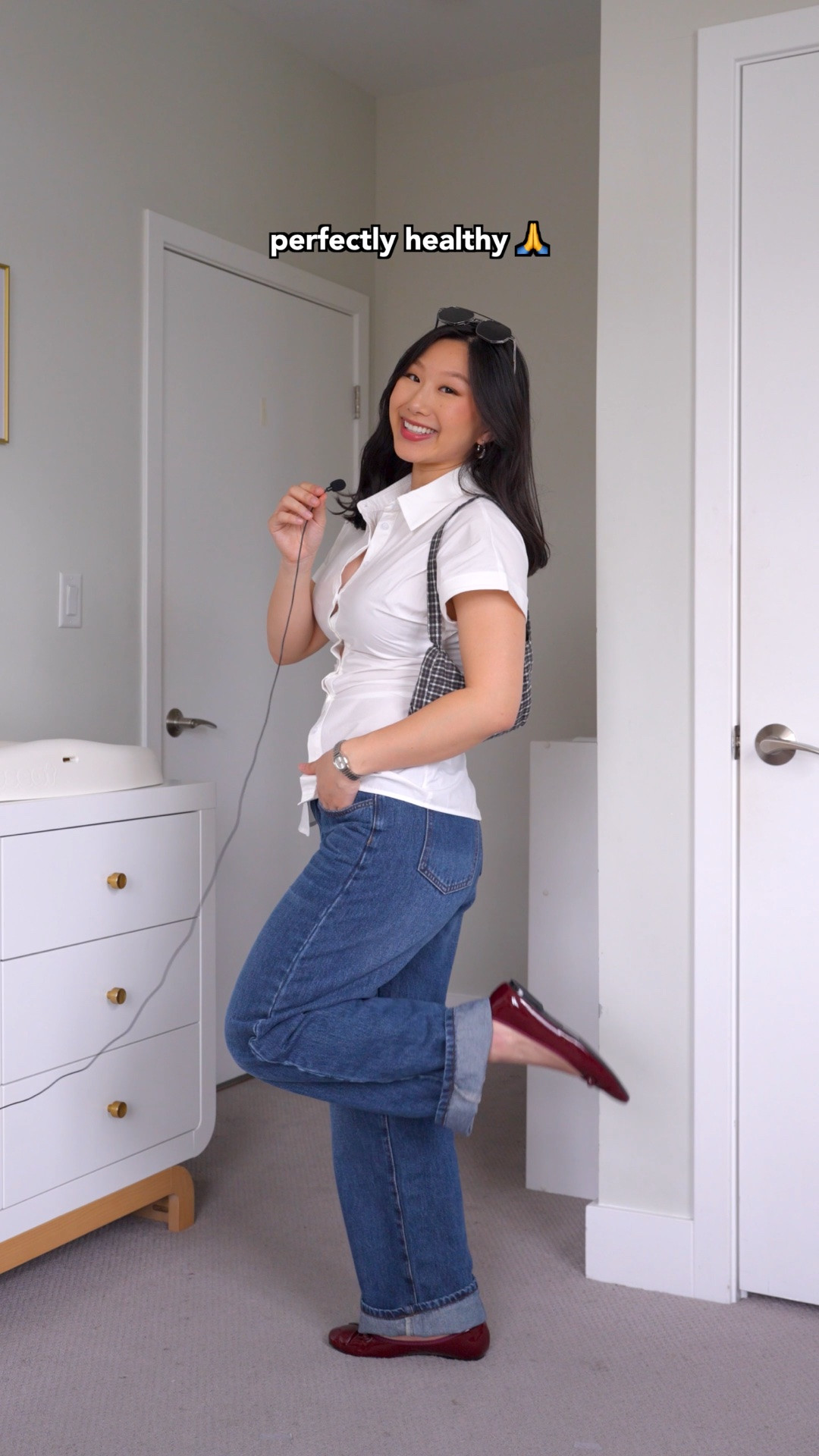 White Button Up Top: size XS
Low Rise Jeans: size M
Black Fitted Tee: size XS
Red Patent Flats: a tad small

Outfit idea, GRWM, first time mom, mom outfit, birth story, motherhood, casual outfit, style tips

#LTKootd #LTKmomlife #LTKgrwm