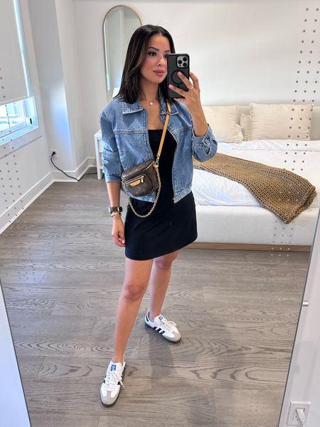 Denim jacket is 20% off (wearing small) 
Amazon dress with built in shorts I’m wearing size small 