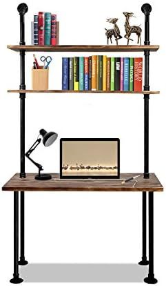 79-inch Industrial Laptop Desk Solid Wood Computer Desk Wall Pipe Desk with Shelves Computer Tabl... | Amazon (US)