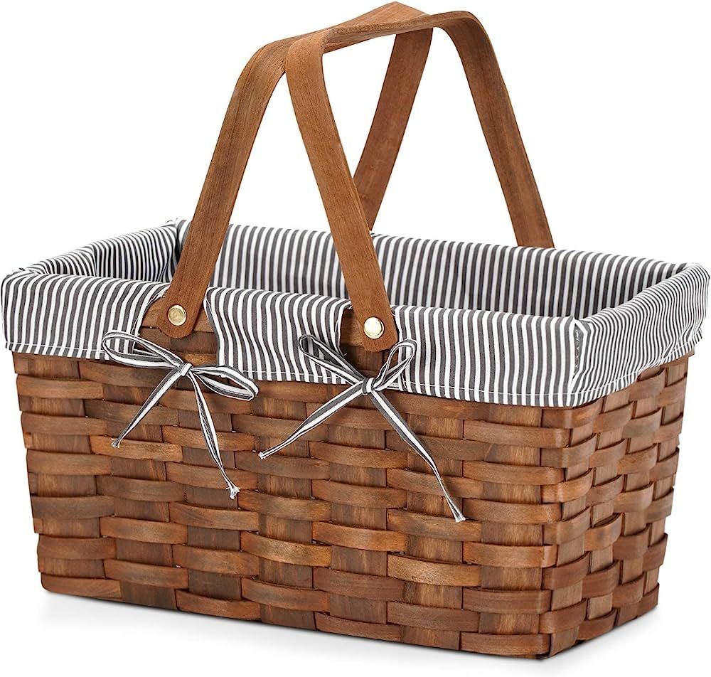 Woodchip Picnic Basket with Double Folding Handles, Natural Hand Woven Basket, Eggs Candy Basket ... | Amazon (US)