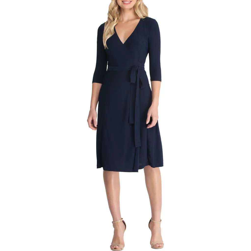 Kiyonna Essential Wrap Dress in Nouveau Navy at Nordstrom, Size X-Large | Nordstrom