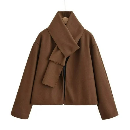 Nfurl Womens Fall Jackets Fashion Long Sleeve Jacket with Scarf Open Front Ladies Winter Cardigan Coats Casual Solid Color Outerwear Coffee L | Walmart (US)