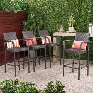 Delfina Outdoor Wicker Barstool (Set of 4) by Christopher Knight Home - 24.80"L x 24.35"W x 46.50... | Bed Bath & Beyond
