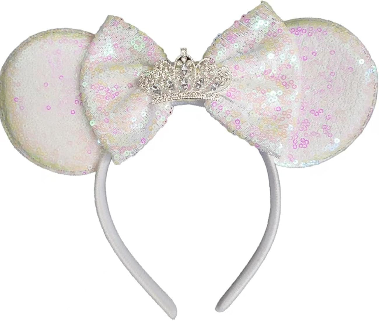 Large Silver White Tiara Minnie Ears Headband | Amazon (US)