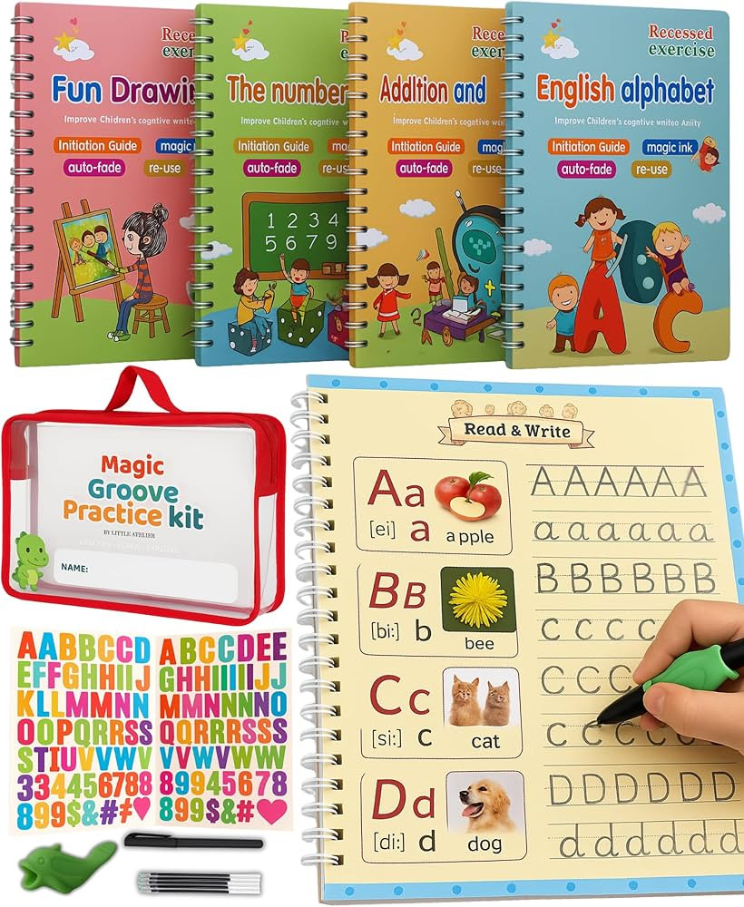 Little Ateliér Magic Grooved Writing Practice for Kids 3-8 Year Old – Reusable Grooved Handwri... | Amazon (US)
