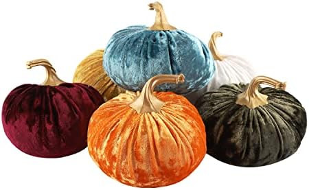 Fulong 6PCS Faux Velvet Pumpkins Rustic Harvest Decoration, Soft Stuffed Artificial Pumpkins Home De | Amazon (US)