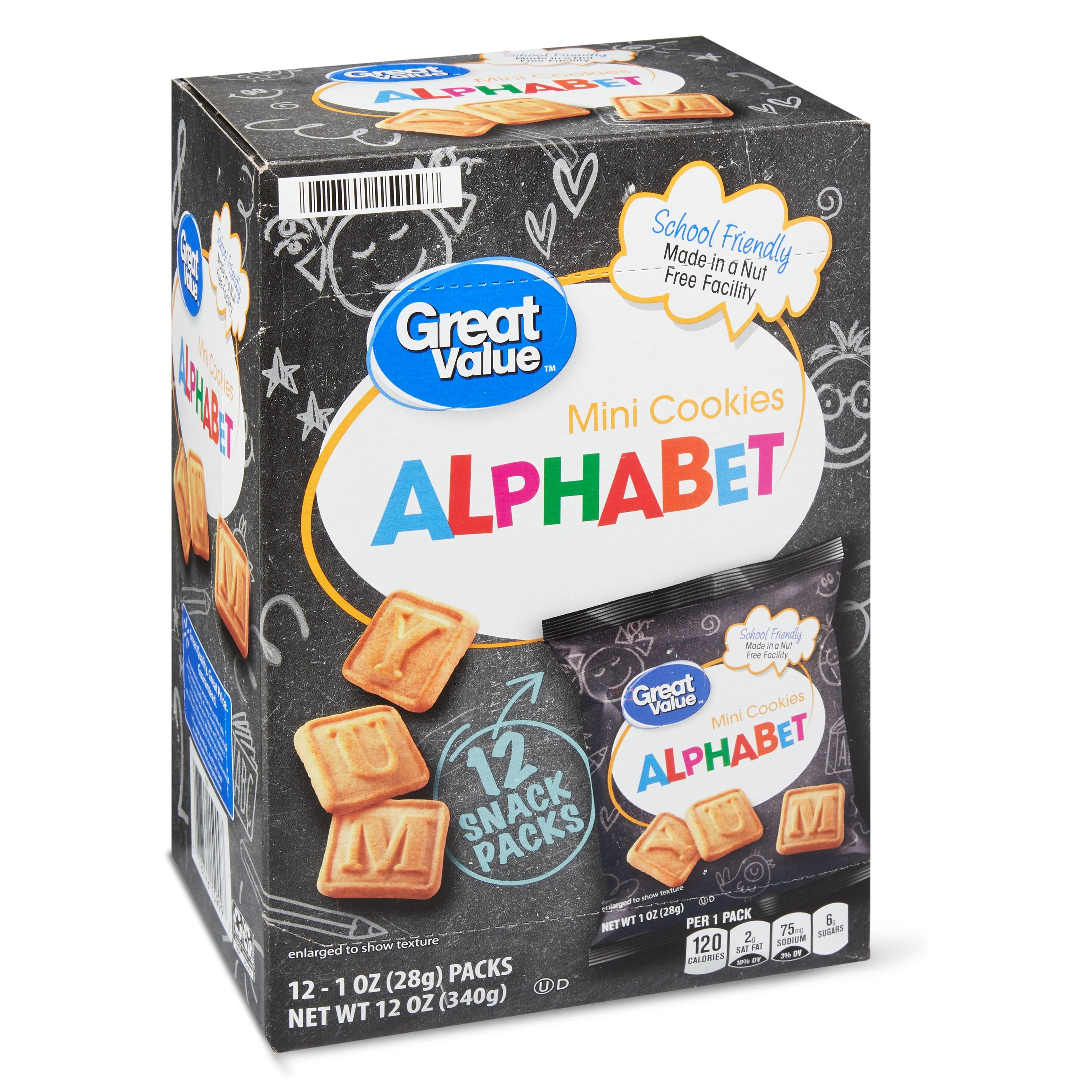 Great Value Alphabet Mini Cookies, 1 oz, 12 Count - Walmart.com | Walmart (US)