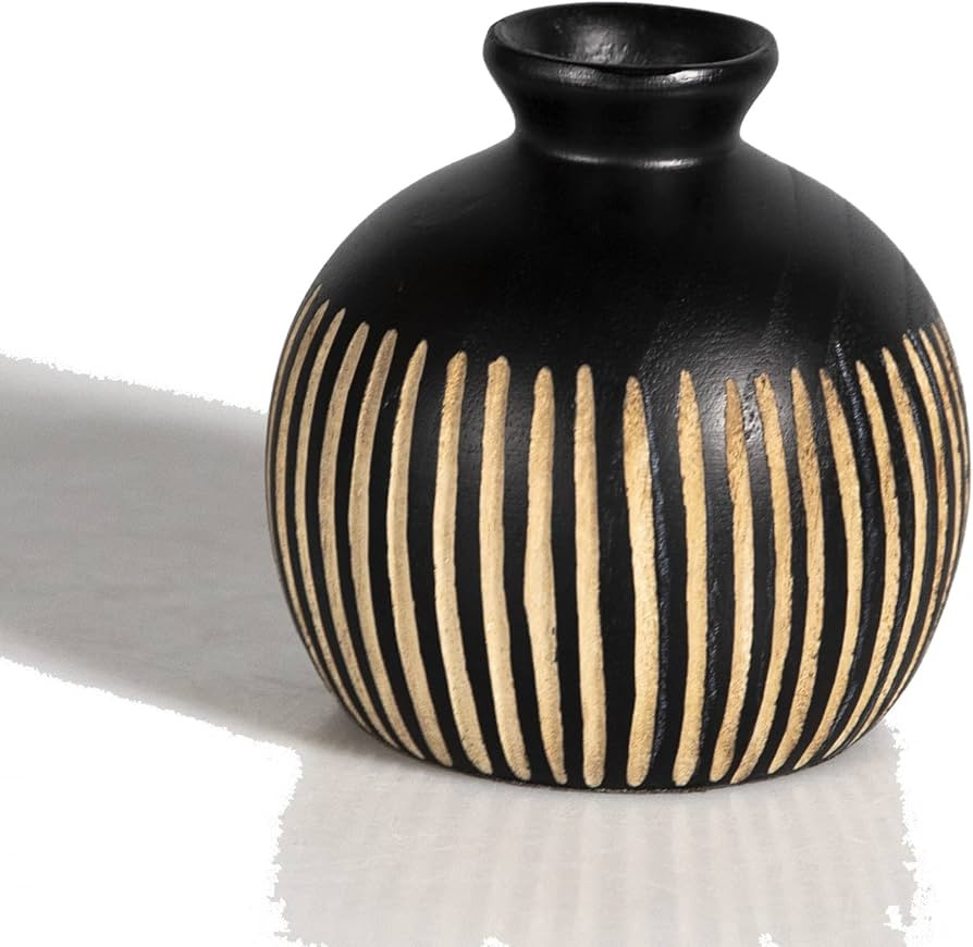 1pc Small Natural Wood Vase Hand Carved Stripes Wooden Vases Table Decor for Office Home Living R... | Amazon (US)