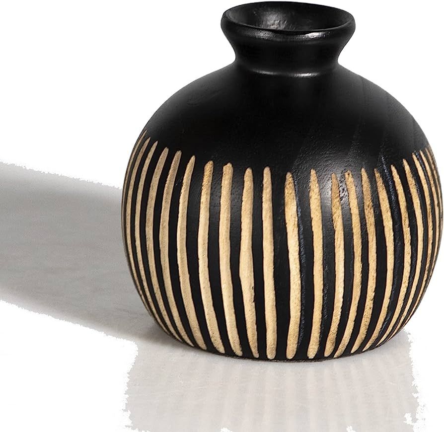 1pc Small Natural Wood Vase Hand Carved Stripes Wooden Vases Table Decor for Office Home Living R... | Amazon (US)