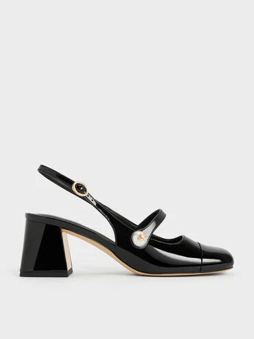 Aeryn Patent Pearl-Embellished Slingback Pumps
 - Black Patent | Charles & Keith UK