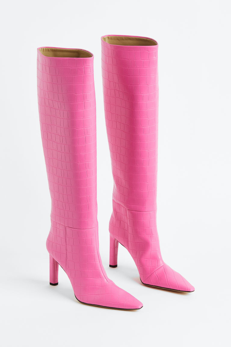 H & M - Knee-high heeled boots - Pink | H&M (UK, MY, IN, SG, PH, TW, HK)