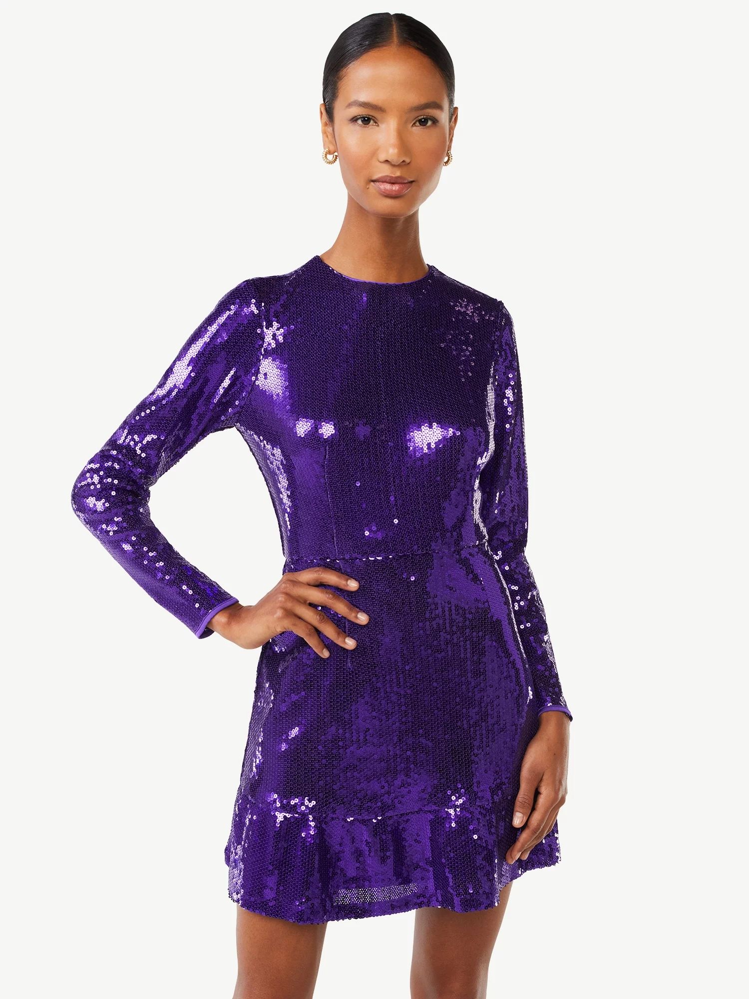 Scoop Women's Sequin Mini Dress with Ruffled Hem - Walmart.com | Walmart (US)