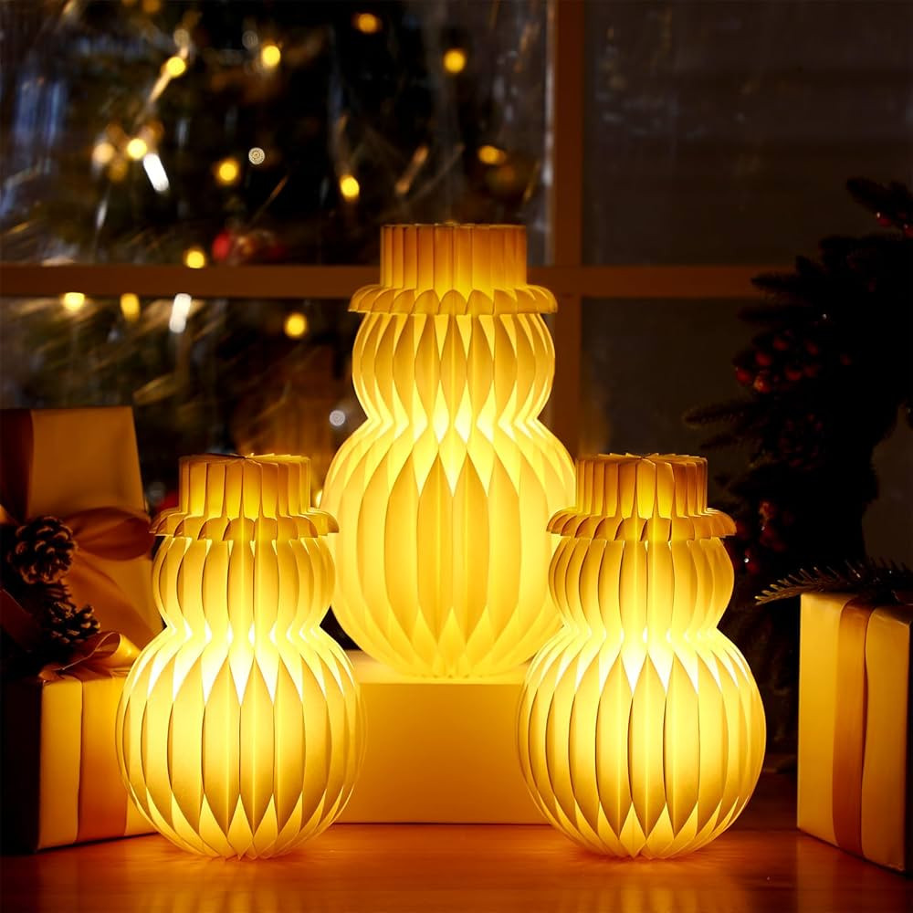 3 Sets Large Paper Honeycomb Christmas Snowman Ornaments LED Lighted 3D Honeycomb Xmas Snowman Ce... | Amazon (US)