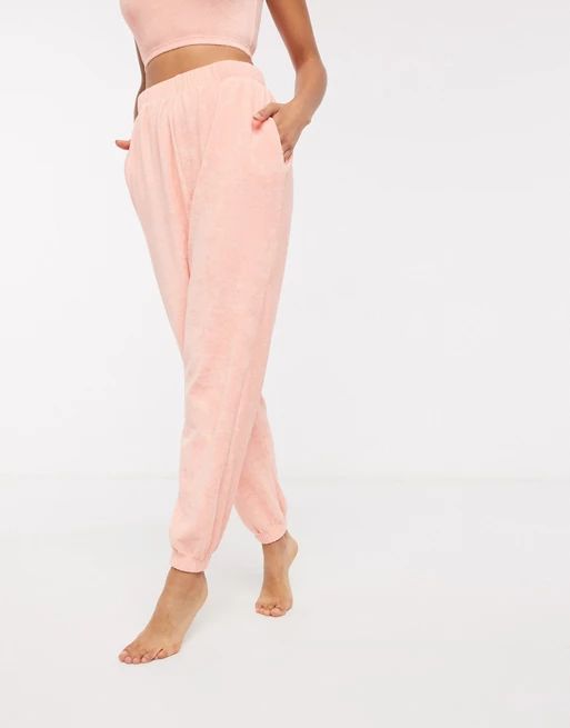 ASOS DESIGN mix & match lounge towelling jogger in peach | ASOS (Global)