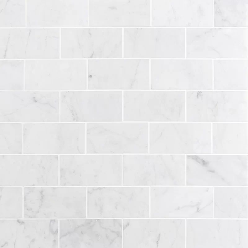 White Carrara 3" x 6" Polished Marble Floor & Wall Subway Tile | Wayfair North America