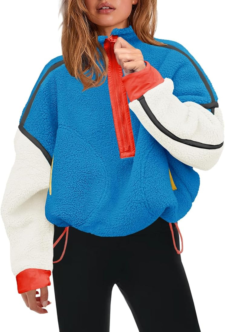 Panadila Womens Half Zip Sherpa Fleece Pullover Soft Oversized Sweatshirt with Pockets Warm Fuzzy... | Amazon (US)