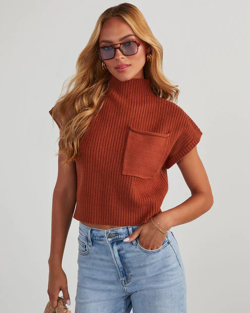Brooke Mock Neck Short Sleeve Sweater - Rust | VICI
