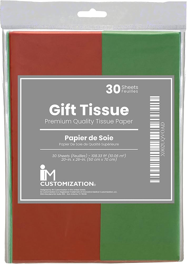 IM Customization Red and Green Christmas Tissue Paper - 30 Sheets - 20 x 26 Inches - for Christma... | Amazon (US)