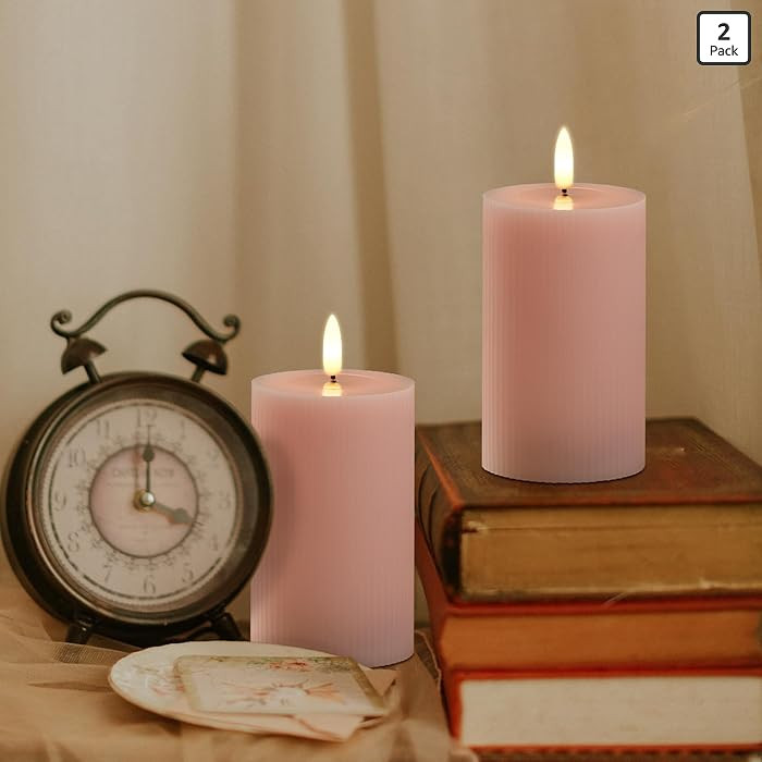 Pink Flameless Candles with Remote - D3xH6 Blush Pink Battery Operated Candles with Timer,3D Wick... | Amazon (US)