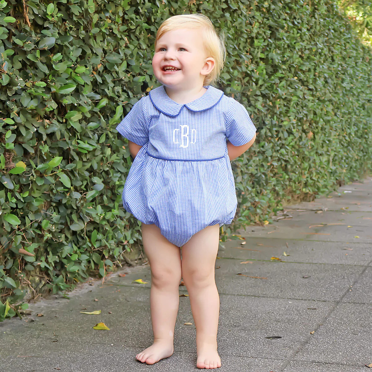 Boy's Royal Blue Gingham Collared Bubble | Classic Whimsy