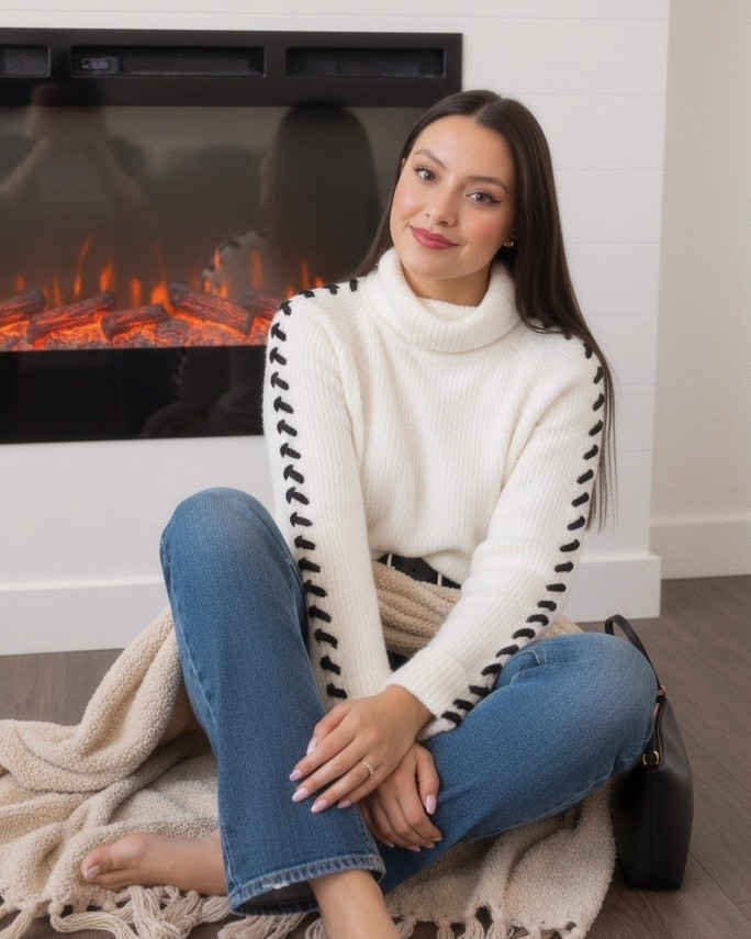 Cozy outfit by the fire 🤗 // winter outfit, seasonal clothes, Abercrombie jeans, straight jeans outfit 

#LTKootd #LTKSeasonal
