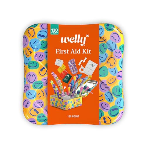 Welly First Aid Kit - Adhesive Flexible Fabric and Waterproof Bandages, Tape and Non-Stick Pads, Butterfly Strips, Single Use Ointments Triple Antibiotic and Hydrocortisone, and Ibuprofen - 130 Count | Amazon (US)