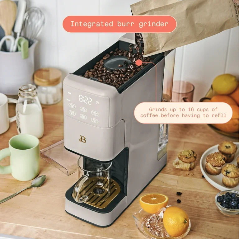 Beautiful Perfect Grind Programmable Single Serve Coffee Maker, Porcini Taupe by Drew Barrymore -... | Walmart (US)
