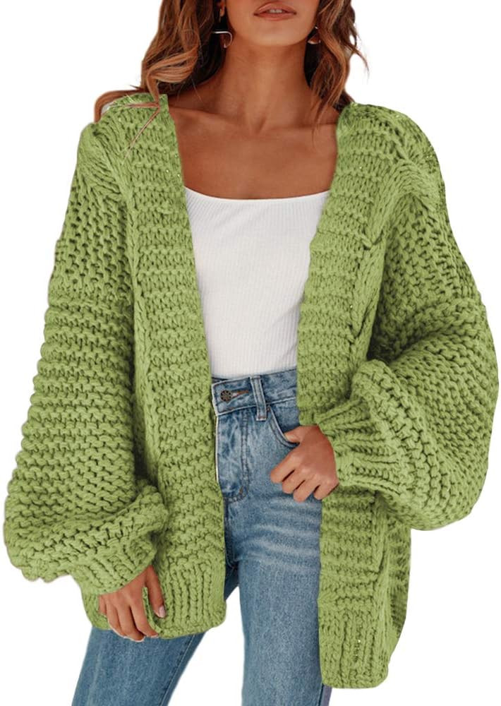 Cicy Bell Women's Open Front Chunky Knit Cardigan Loose Lantern Sleeve Oversized Sweater Coats | Amazon (US)
