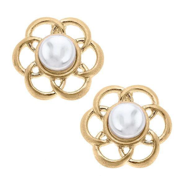 Dallas Pearl Flower Stud Earrings in Ivory | CANVAS