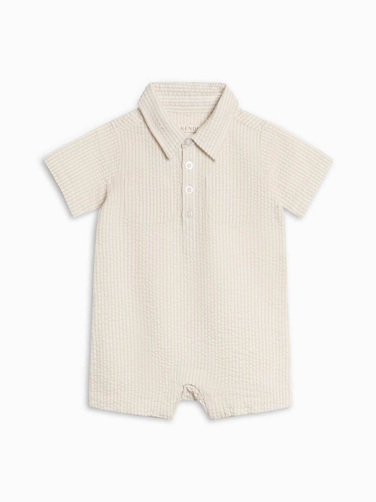 Mato Seersucker Collared Romper - Dune Stripe | Colored Organics