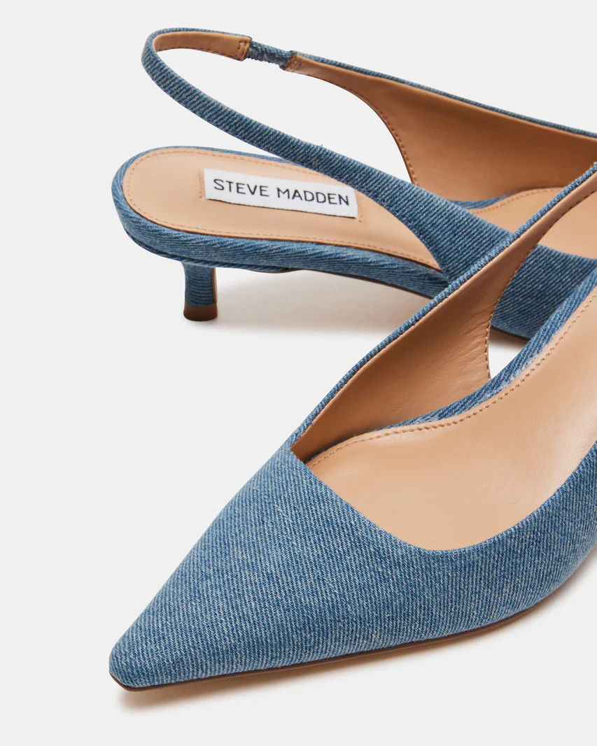 KARI Denim Fabric Slingback Point Toe Kitten Heel | Women's Heels | Steve Madden (US)