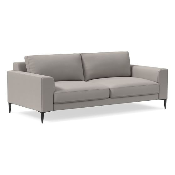 Harper 85.5"" Sofa, Poly, Performance Velvet, Dove Grey, Antique Bronze | West Elm (US)