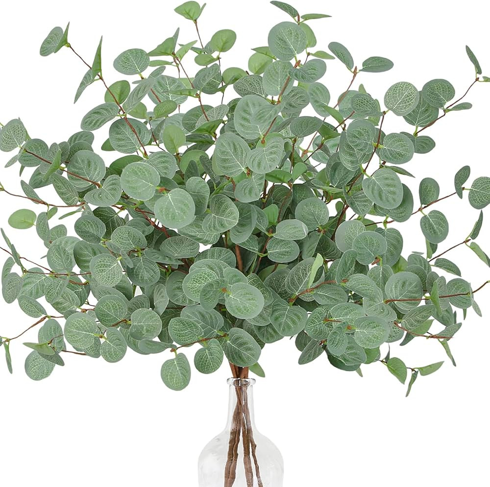 ZIFTY 6 Pcs Artificial Eucalyptus Stems Fake Plants 26" Tall Fake Silver Dollar Leaves Greenery E... | Amazon (US)