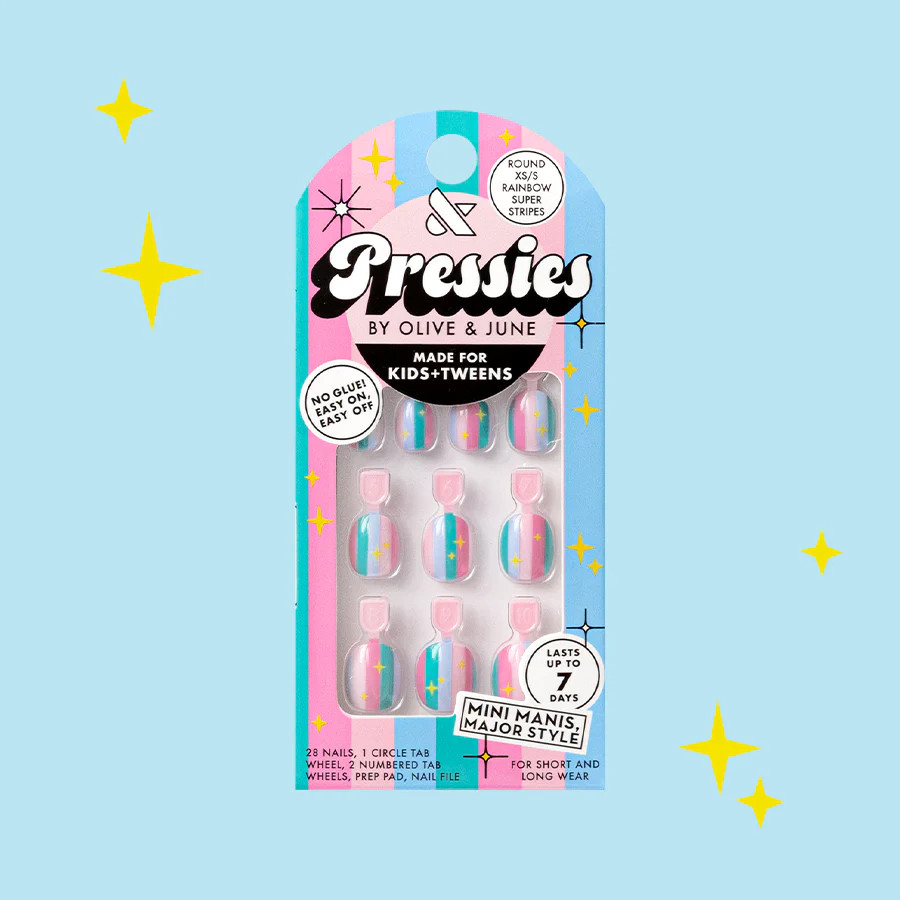 Rainbow Super Stripes - Pressies | Extra Short Short | Round | Olive & June