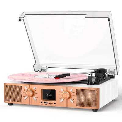 Vinyl Record Player With Built-In Speakers, Bluetooth Turntable For Vinyl Records, 3-Speed Belt-Driven LP Player, USB/Micro SD Recording, FM Radio, RC | Wayfair North America