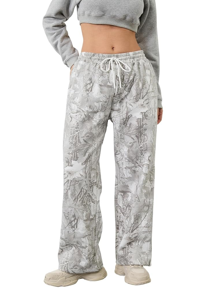Camo Pants Women Baggy Fleece Y2K Camouflage Cargo Pants High Waisted Wide Leg Drawstring Jogger ... | Amazon (US)