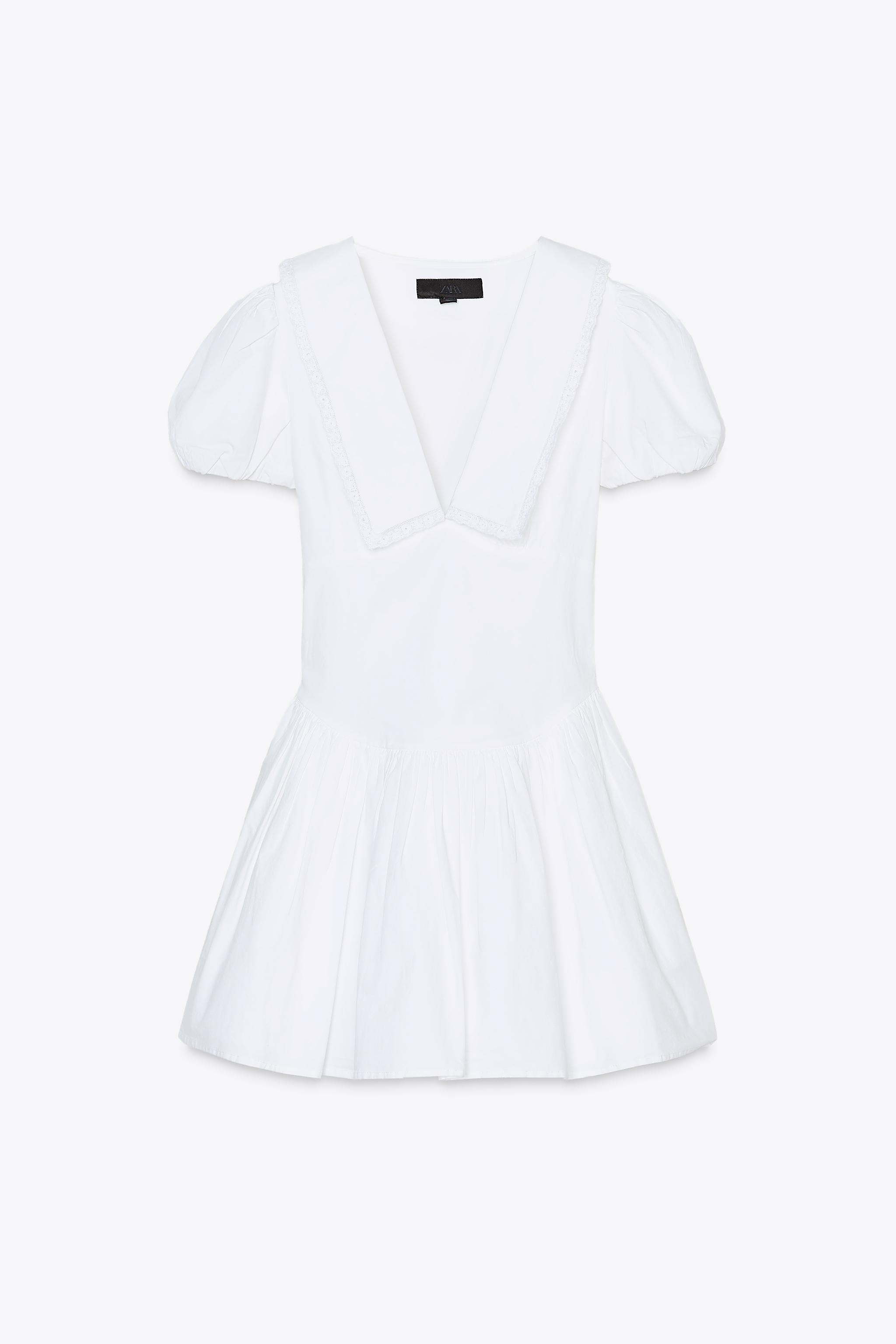Short Peter Pan collar dress with lace trim. Short puff sleeves with elastic cuffs. Ruching detai... | Zara US