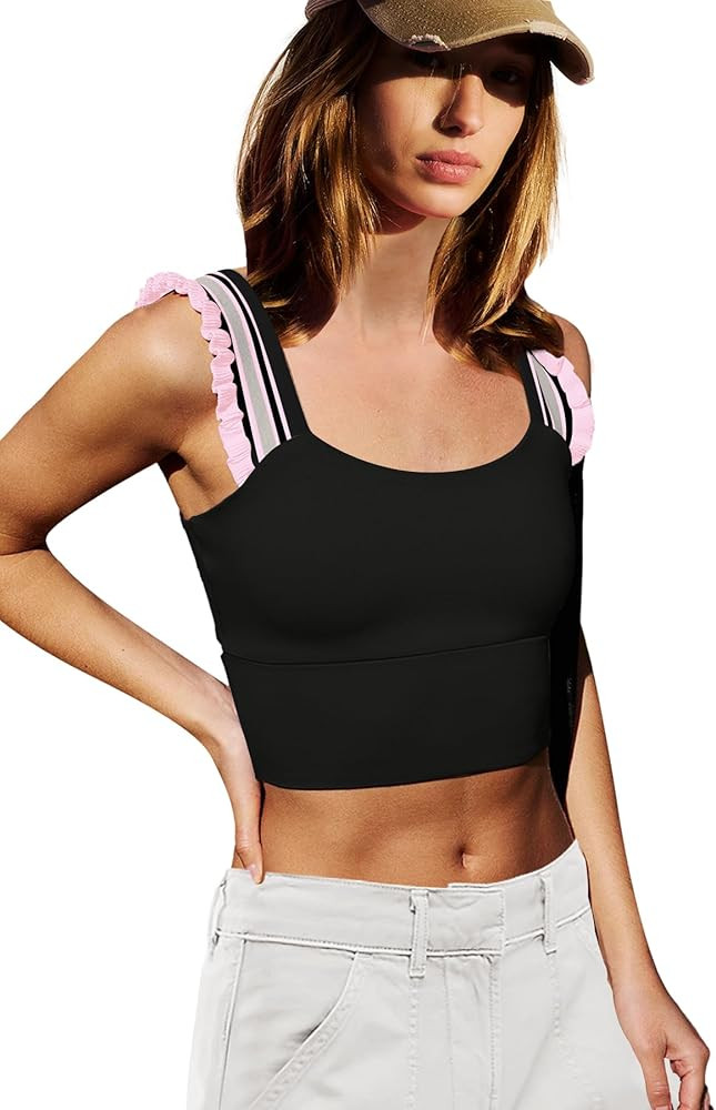 LAMISSCHE Womens Cropped Workout Tank Tops Padded Sports Bra Time Out Tank Ruffle Athletic Yoga G... | Amazon (US)