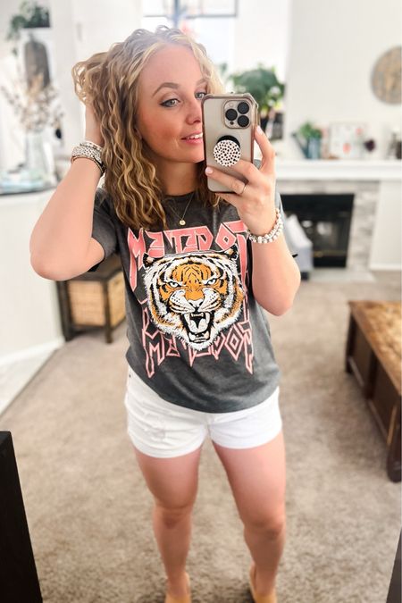 Tiger graphic tee from amazon, sized up to a medium for an oversized fit, and white jean shorts, fit tts. 

// Summer outfits 2024,  petite Amazon fashion, casual mom outfit ideas, summer outfit amazon, Amazon outfit ideas, casual outfit ideas, spring outfit inspo, casual fashion, amazon summer fashion, amazon casual outfit, cute casual outfit, outfit inspo, outfits amazon, outfit ideas, amazon shoes, Amazon bag, purse, size 4-6, casual summer outfits, casual outfit ideas everyday, summer tops, summer fashion, summer bag #summeroutfits  

#LTKStyleTip #LTKFindsUnder50 #LTKSaleAlert