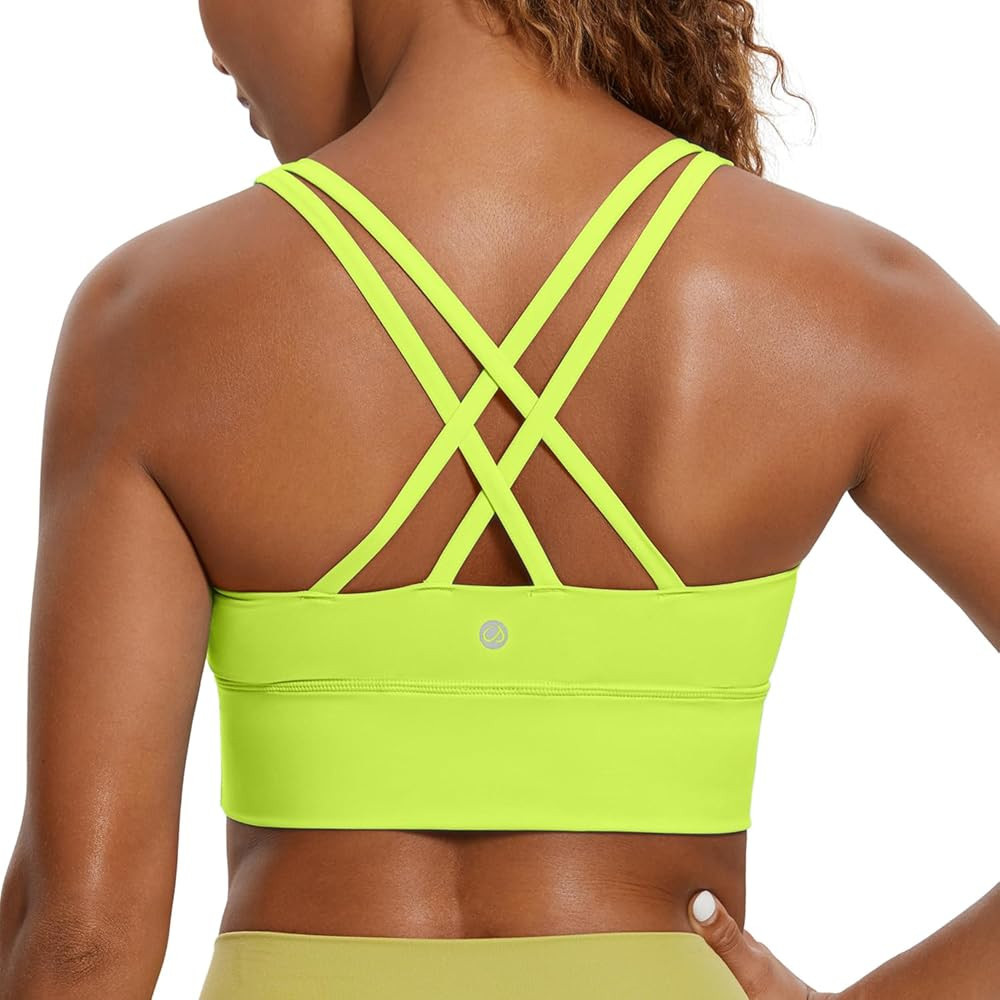 CRZ YOGA Womens Strappy Longline Sports Bra - Medium Impact Criss Cross Yoga Padded Bras Workout ... | Amazon (US)