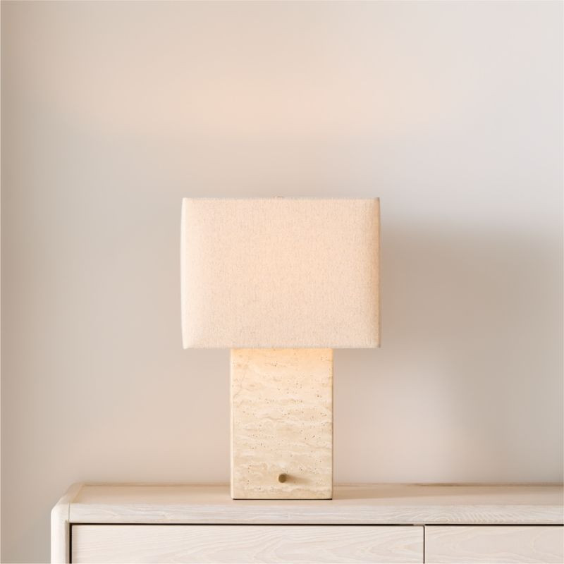 Cadre Travertine Table Lamp with Fabric Shade 20.5 | Crate & Barrel