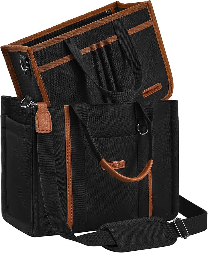 BESBESME Women’s Canvas Tote Bag with Zipper and Compartments – Multi-Pocket Laptop Work Cros... | Amazon (US)