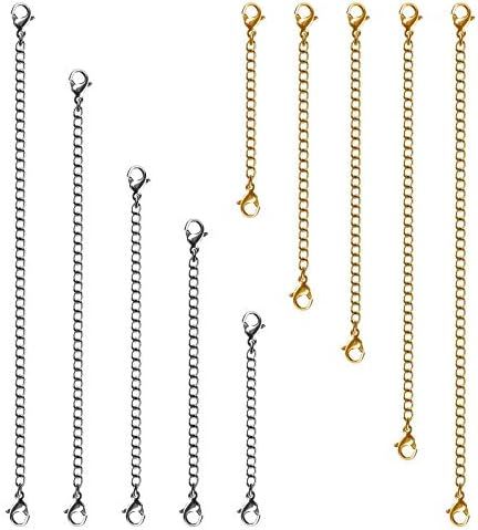 Necklace Extenders, 10Pcs Stainless Steel Gold Silver Necklace Bracelet Anklet Extension Chains with | Amazon (US)