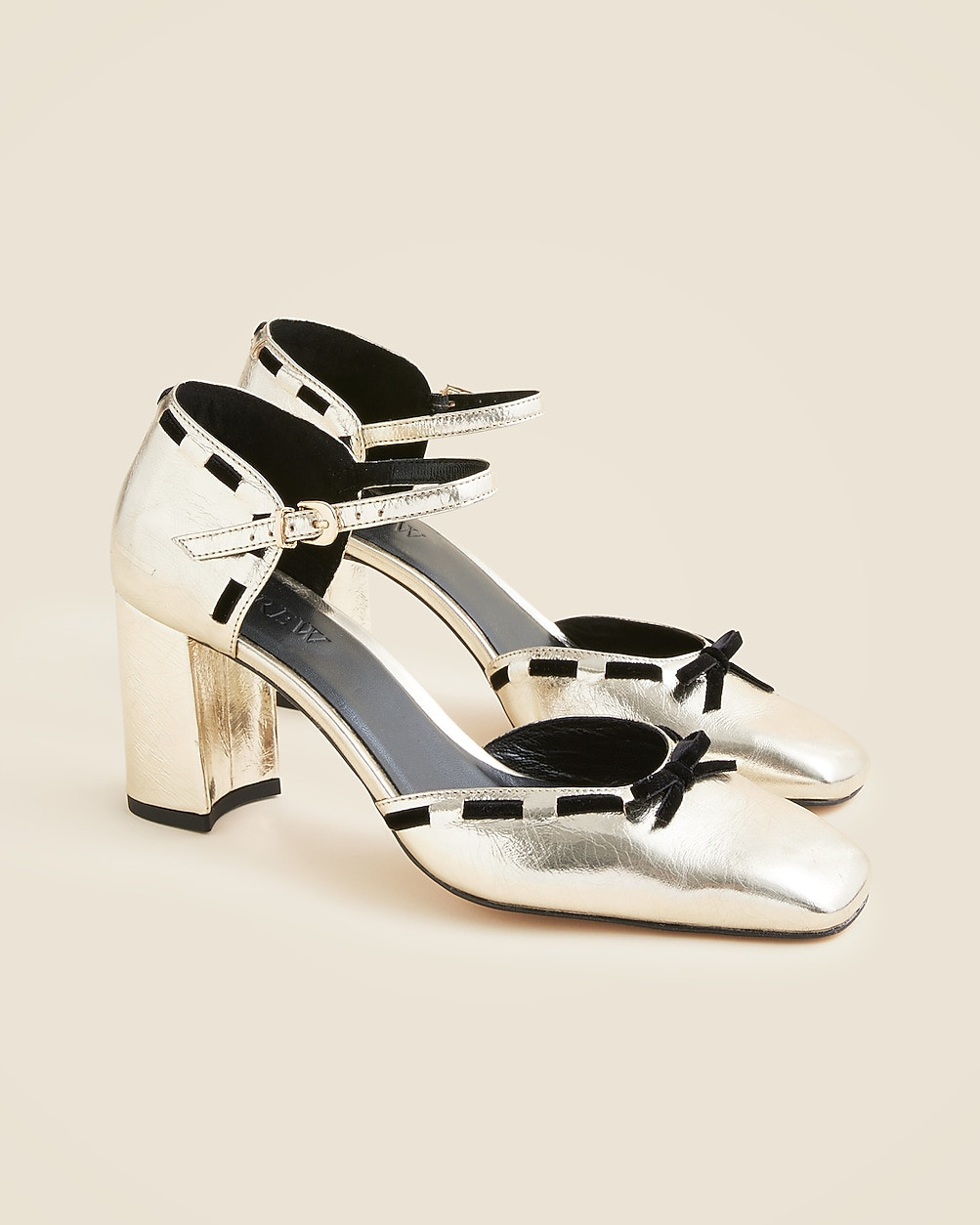 Maisie bow heels in metallic crinkle leather | J. Crew US