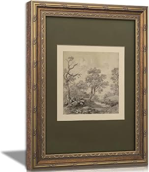 Vintage Gold Framed Wall Art Tree Forest Landscape Painting Canvas Prints Green Gray Tree Natural... | Amazon (US)