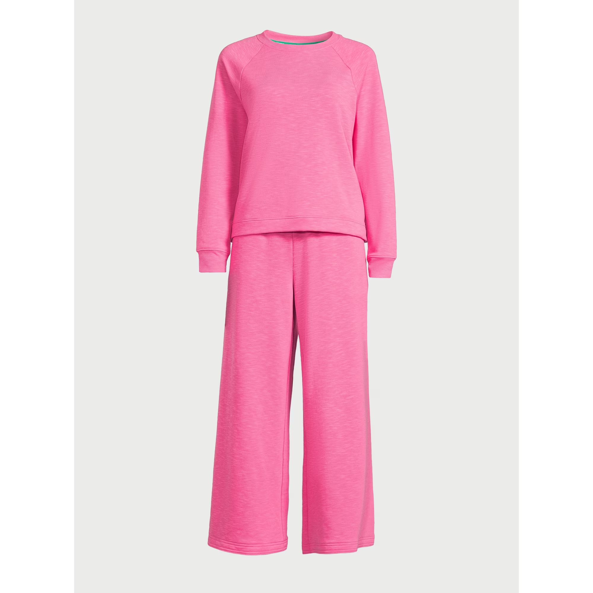 Joyspun Women's Fleece Sleep Top and Wide Leg Pants Pajama Set, 2-Piece, Sizes S to 3X | Walmart (US)