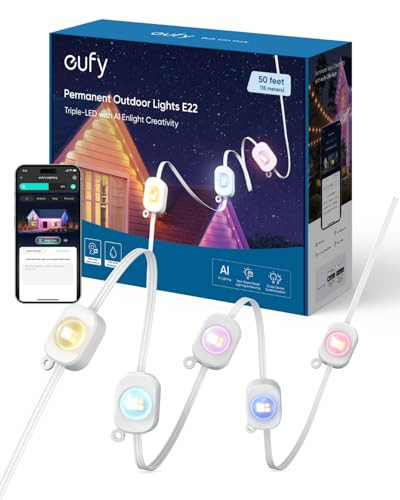 eufy Permanent Outdoor Lights E22, 50ft with 30 Triple-LED Lights, Smart RGBWW Christmas Lights, Daily and Holiday, IP67 Waterproof, AI Lighting Themes for Christmas Decorations, Links with Cameras | Amazon (US)