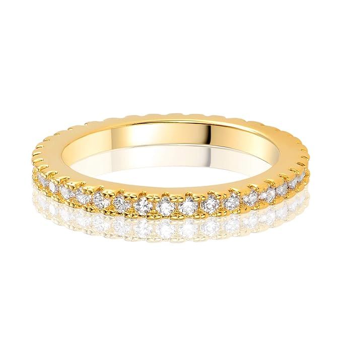 MDFUN 14K Yellow Gold Plated Cubic Zirconia Eternity Ring for Women | Amazon (US)