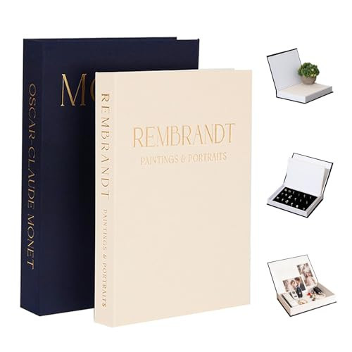 Decorative Books -Set of 2 Linen Covered Boxes Enhance Your Coffee Table,Bookshelf Decors,Aesthetic Fake/Faux Book for Modern Home Decoration, Jewelry Box and Photo Storage Box（Dark Blue and Beige） | Amazon (US)