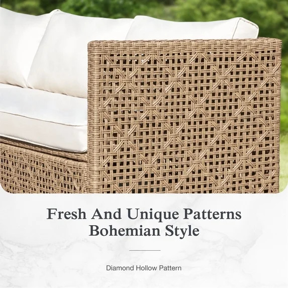 Alpha Joy 3 Pieces Wicker Patio Furniture Conversation Set Boho Style Outdoor Sofa with Wood Coff... | Walmart (US)